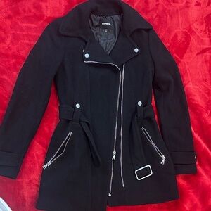 Express Black Trench Coat with Silver Accents